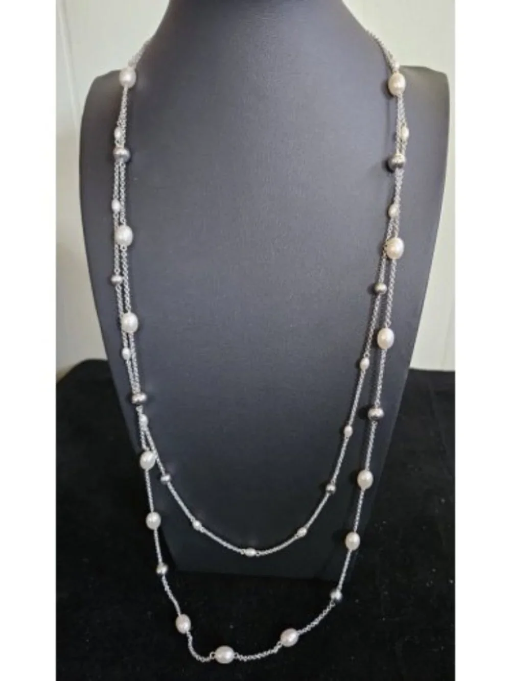 Vintage AVON Faux Pearl and Silvertone Beads Layered Necklace